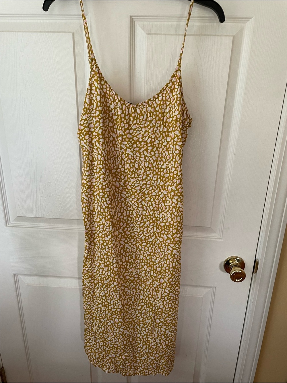 Roxy Slip Dress Sz L Mustard Pink Abstract Print Tie Back Midi